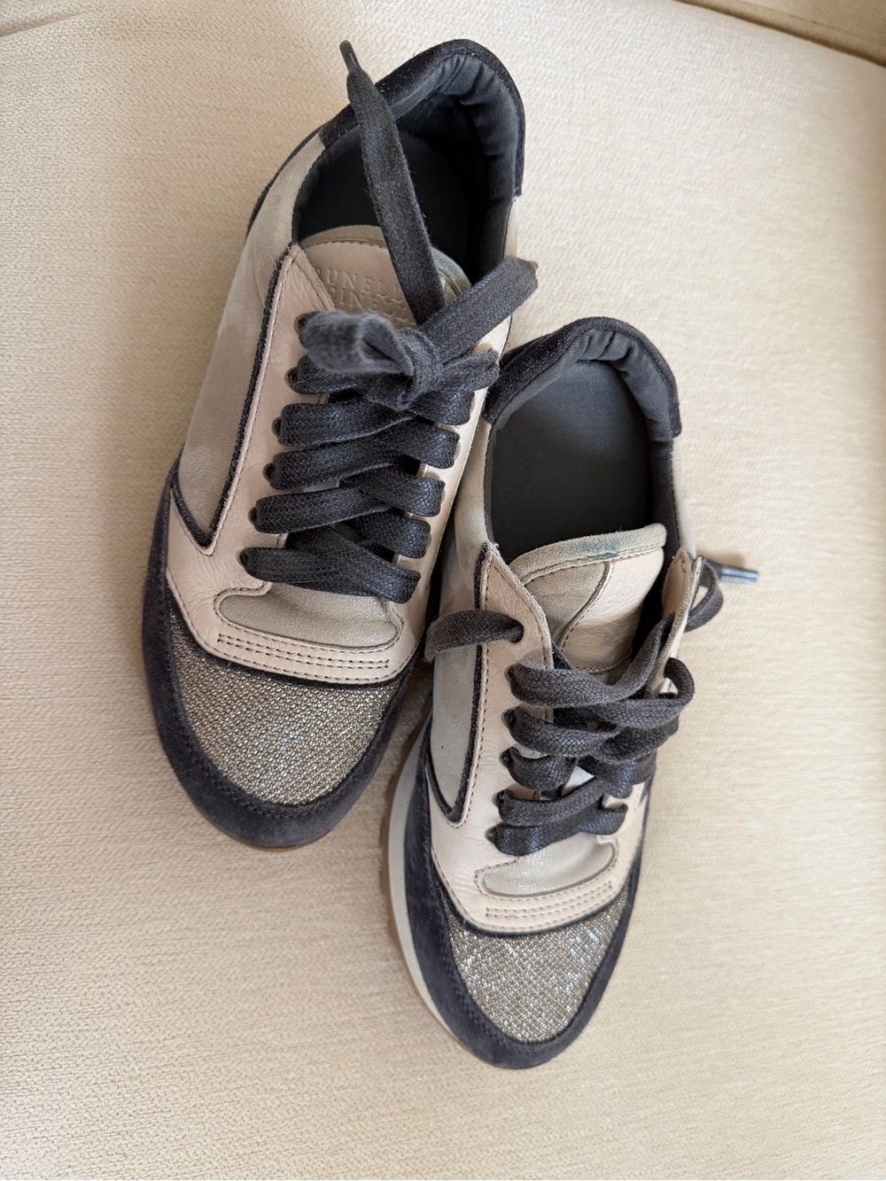 Brunello Cucinelli Beige and Grey Women's Sneakers